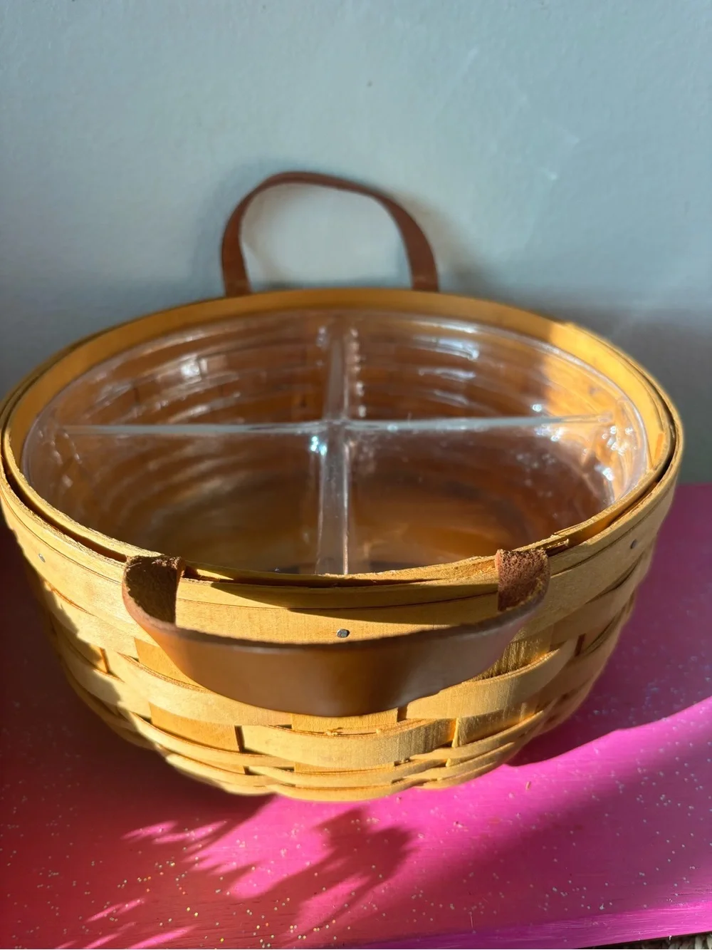 Vintage 1999 Longaberger Large Darning Basket w/ 2 Different Plastic Protectors